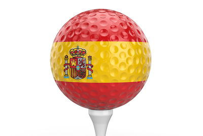 Spanish Flag Golf Ball on Tee