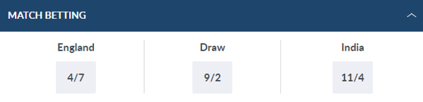 England v India Third Test Odds